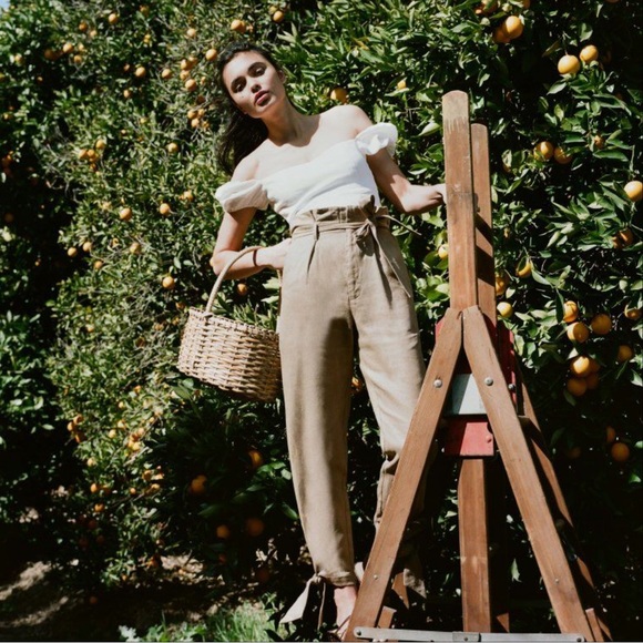 Reformation Norman High Rise Linen Paperbag Trousers - Picture 3 of 5